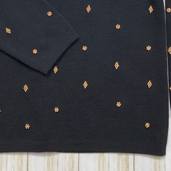 Talbots Merino Wool Black Sweater With Gold Beads - Picture 7 of 10